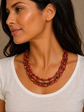 BEAD FOR LIFE African Paper Bead Torsade Twisted Layered Tribal Necklace